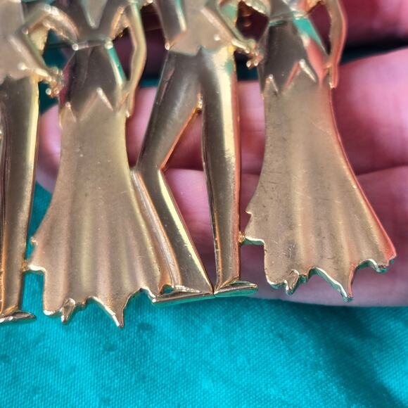 JJ Jonette Vintage Art Deco Style goldtone Double Date Brooch 1988 pin 80s prom - Picture 13 of 15